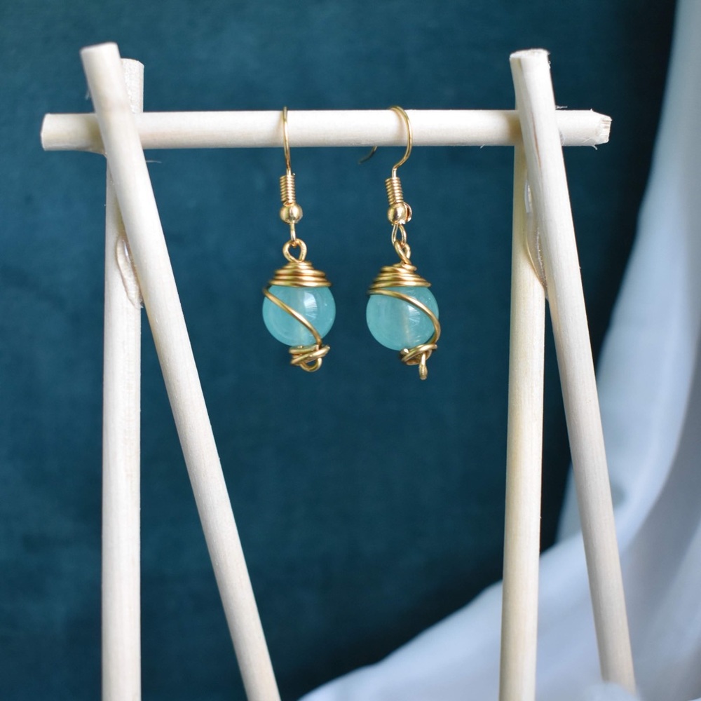 Handcrafted blue agate earring